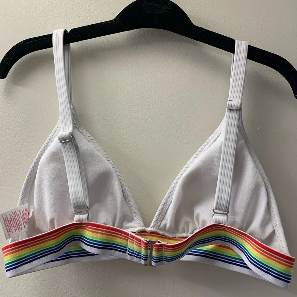 White Bikini Top Rainbow Band - Picture 2 of 3